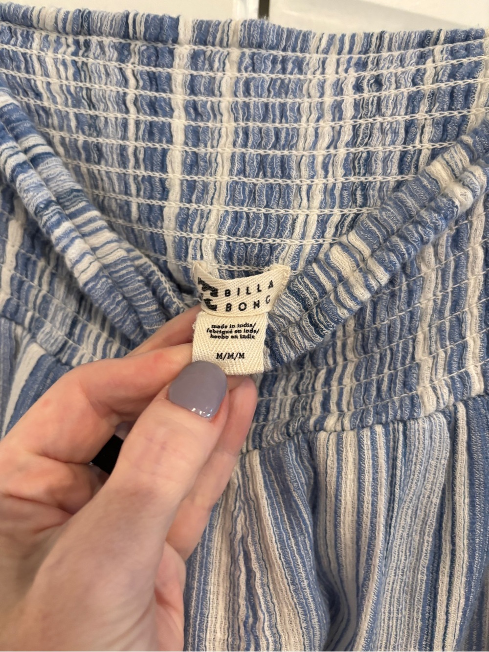 Billabong Blue and White Stripe Cotton Wide-Leg Pants. Size M - Picture 2 of 6